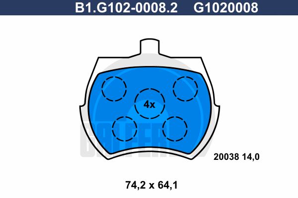 GALFER stabdžių trinkelių rinkinys, diskinis stabdys B1.G102-0008.2