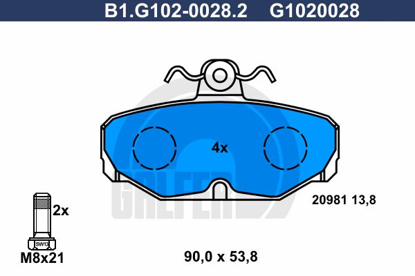 GALFER stabdžių trinkelių rinkinys, diskinis stabdys B1.G102-0028.2