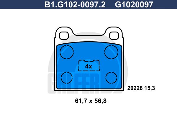 GALFER stabdžių trinkelių rinkinys, diskinis stabdys B1.G102-0097.2