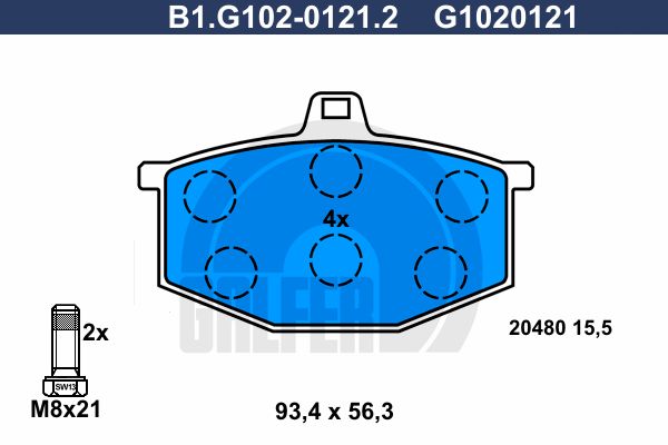 GALFER stabdžių trinkelių rinkinys, diskinis stabdys B1.G102-0121.2
