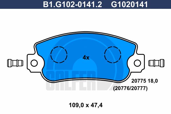 GALFER stabdžių trinkelių rinkinys, diskinis stabdys B1.G102-0141.2