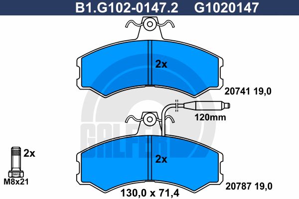 GALFER stabdžių trinkelių rinkinys, diskinis stabdys B1.G102-0147.2