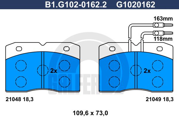 GALFER stabdžių trinkelių rinkinys, diskinis stabdys B1.G102-0162.2