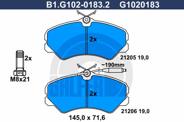 GALFER stabdžių trinkelių rinkinys, diskinis stabdys B1.G102-0183.2
