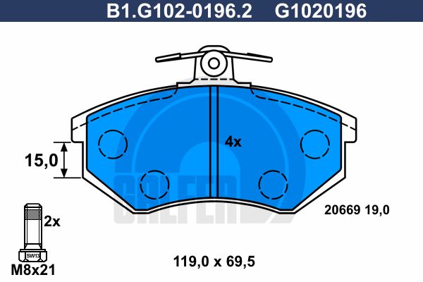 GALFER stabdžių trinkelių rinkinys, diskinis stabdys B1.G102-0196.2