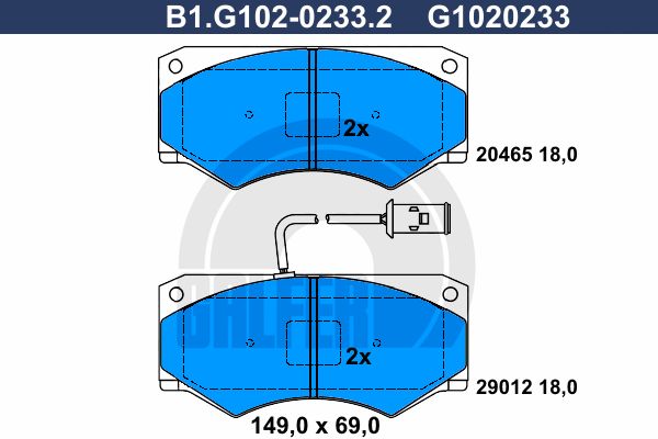 GALFER stabdžių trinkelių rinkinys, diskinis stabdys B1.G102-0233.2