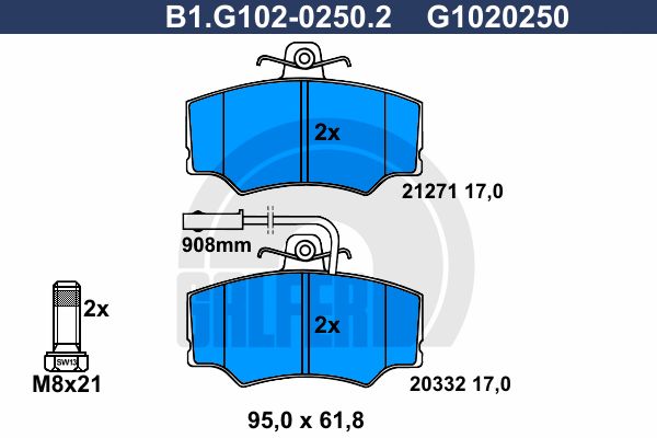GALFER stabdžių trinkelių rinkinys, diskinis stabdys B1.G102-0250.2
