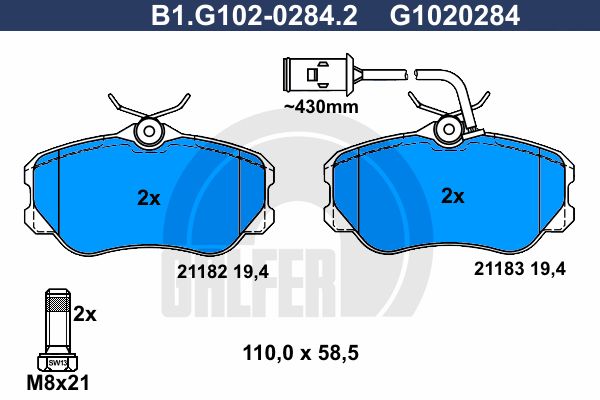 GALFER Комплект тормозных колодок, дисковый тормоз B1.G102-0284.2