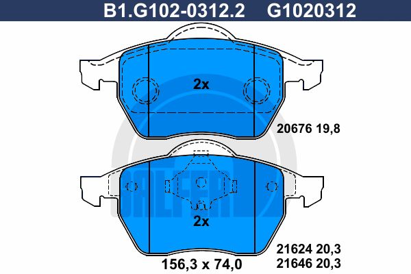GALFER Комплект тормозных колодок, дисковый тормоз B1.G102-0312.2