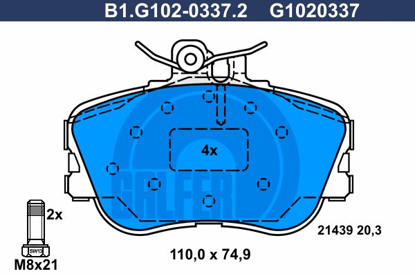 GALFER stabdžių trinkelių rinkinys, diskinis stabdys B1.G102-0337.2