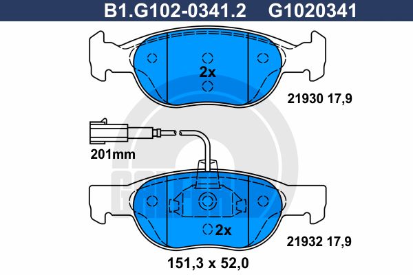 GALFER Комплект тормозных колодок, дисковый тормоз B1.G102-0341.2