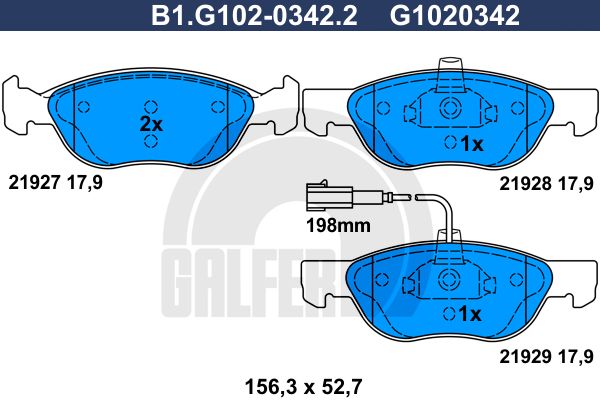 GALFER stabdžių trinkelių rinkinys, diskinis stabdys B1.G102-0342.2