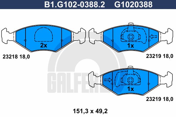 GALFER stabdžių trinkelių rinkinys, diskinis stabdys B1.G102-0388.2