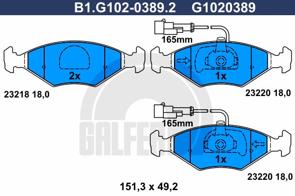 GALFER stabdžių trinkelių rinkinys, diskinis stabdys B1.G102-0389.2