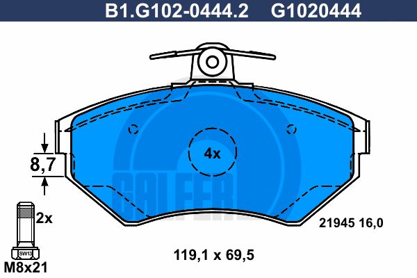 GALFER Комплект тормозных колодок, дисковый тормоз B1.G102-0444.2