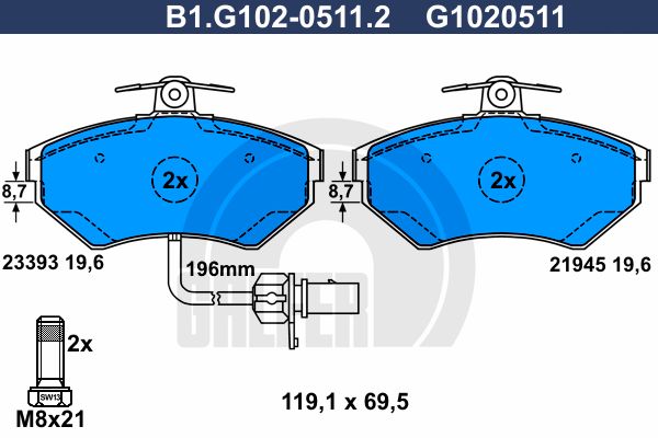 GALFER Комплект тормозных колодок, дисковый тормоз B1.G102-0511.2