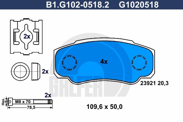 GALFER Комплект тормозных колодок, дисковый тормоз B1.G102-0518.2