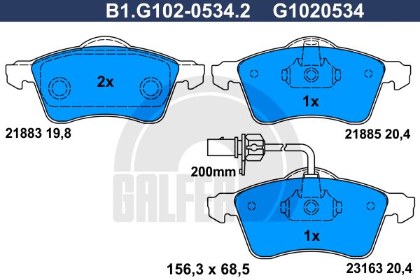 GALFER Комплект тормозных колодок, дисковый тормоз B1.G102-0534.2