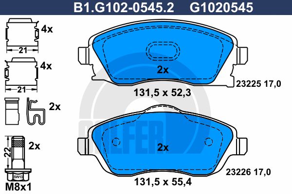 GALFER Комплект тормозных колодок, дисковый тормоз B1.G102-0545.2