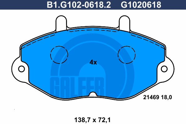 GALFER stabdžių trinkelių rinkinys, diskinis stabdys B1.G102-0618.2