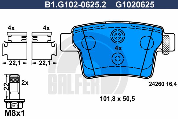 GALFER Комплект тормозных колодок, дисковый тормоз B1.G102-0625.2
