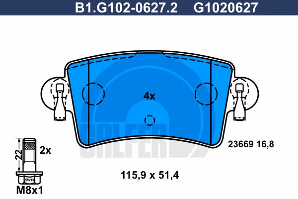 GALFER Комплект тормозных колодок, дисковый тормоз B1.G102-0627.2
