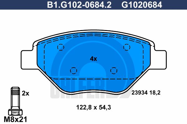 GALFER Комплект тормозных колодок, дисковый тормоз B1.G102-0684.2