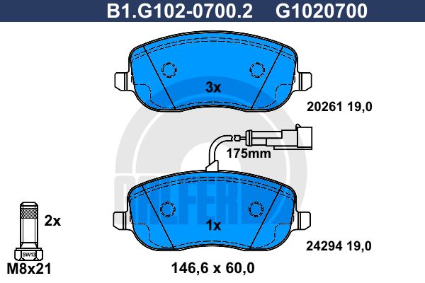 GALFER Комплект тормозных колодок, дисковый тормоз B1.G102-0700.2