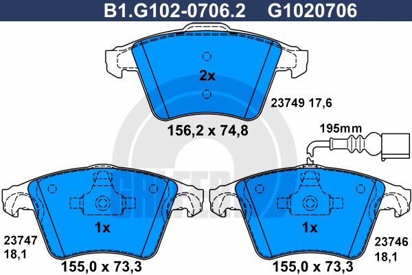 GALFER Комплект тормозных колодок, дисковый тормоз B1.G102-0706.2