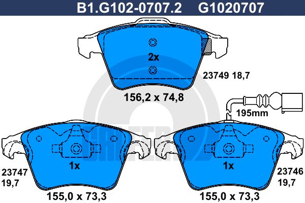 GALFER Комплект тормозных колодок, дисковый тормоз B1.G102-0707.2