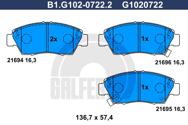 GALFER Комплект тормозных колодок, дисковый тормоз B1.G102-0722.2