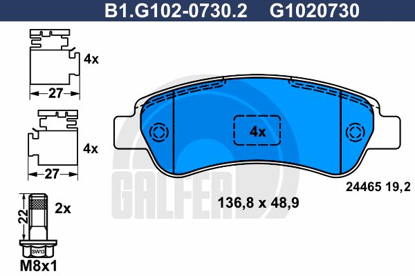 GALFER Комплект тормозных колодок, дисковый тормоз B1.G102-0730.2