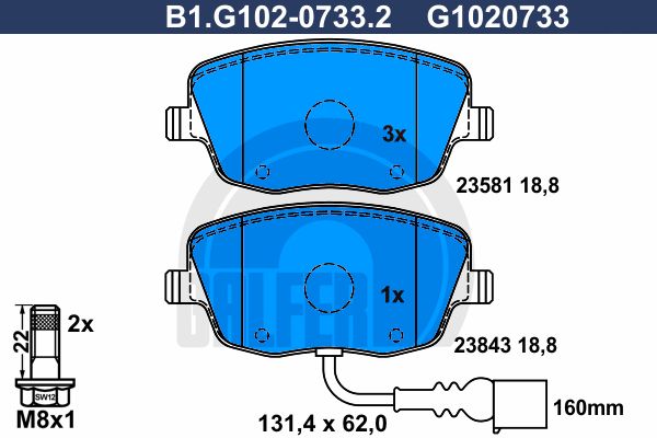 GALFER Комплект тормозных колодок, дисковый тормоз B1.G102-0733.2