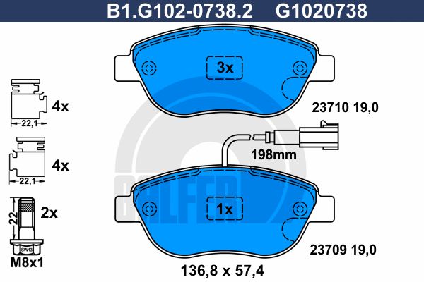 GALFER Комплект тормозных колодок, дисковый тормоз B1.G102-0738.2