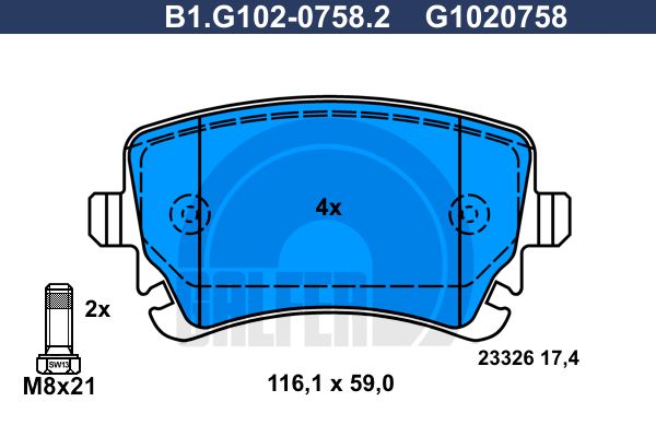 GALFER Комплект тормозных колодок, дисковый тормоз B1.G102-0758.2