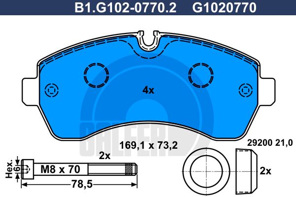 GALFER stabdžių trinkelių rinkinys, diskinis stabdys B1.G102-0770.2
