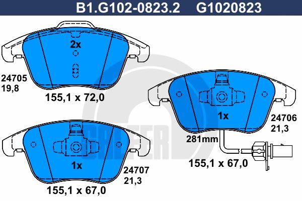 GALFER Комплект тормозных колодок, дисковый тормоз B1.G102-0823.2