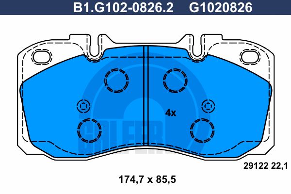GALFER stabdžių trinkelių rinkinys, diskinis stabdys B1.G102-0826.2