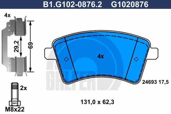 GALFER Комплект тормозных колодок, дисковый тормоз B1.G102-0876.2