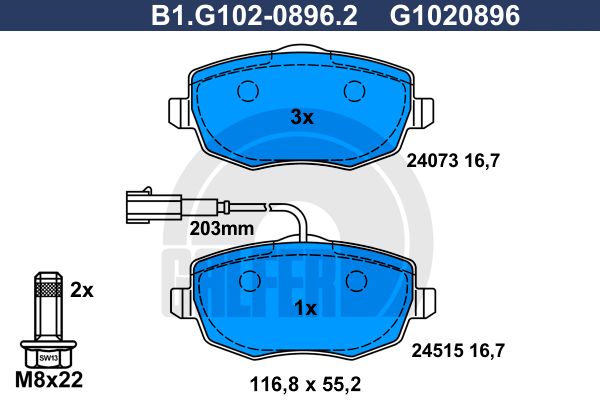GALFER Комплект тормозных колодок, дисковый тормоз B1.G102-0896.2