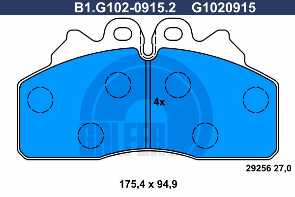 GALFER stabdžių trinkelių rinkinys, diskinis stabdys B1.G102-0915.2