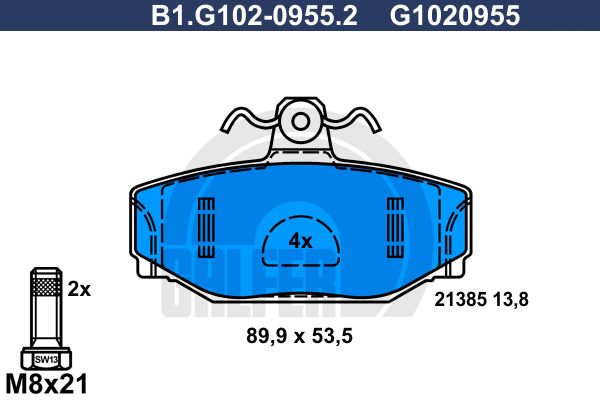 GALFER stabdžių trinkelių rinkinys, diskinis stabdys B1.G102-0955.2