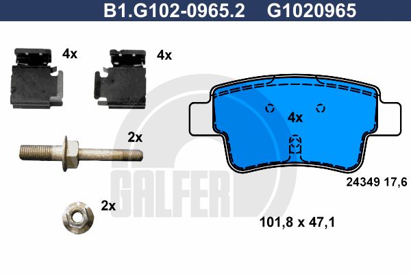 GALFER stabdžių trinkelių rinkinys, diskinis stabdys B1.G102-0965.2