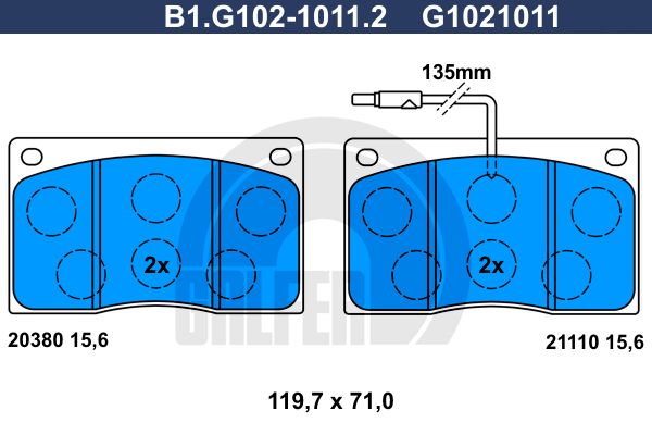 GALFER stabdžių trinkelių rinkinys, diskinis stabdys B1.G102-1011.2