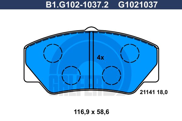 GALFER stabdžių trinkelių rinkinys, diskinis stabdys B1.G102-1037.2