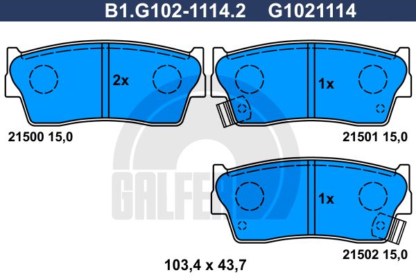 GALFER stabdžių trinkelių rinkinys, diskinis stabdys B1.G102-1114.2