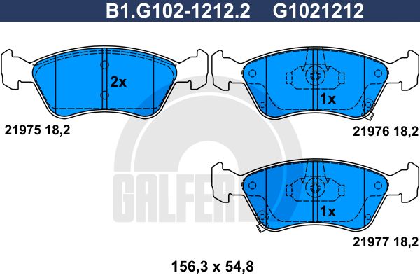 GALFER stabdžių trinkelių rinkinys, diskinis stabdys B1.G102-1212.2