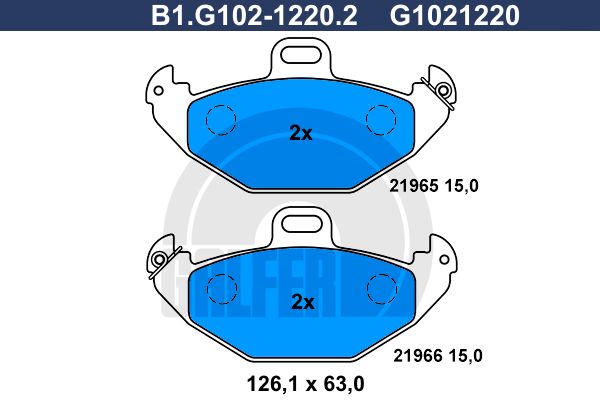 GALFER stabdžių trinkelių rinkinys, diskinis stabdys B1.G102-1220.2