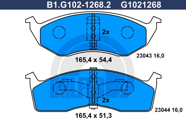 GALFER stabdžių trinkelių rinkinys, diskinis stabdys B1.G102-1268.2