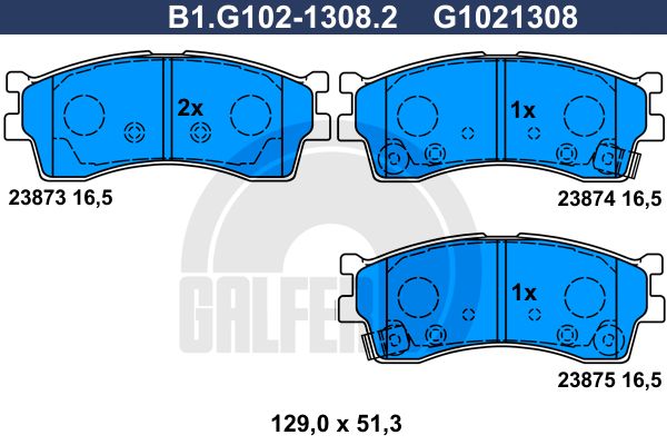 GALFER stabdžių trinkelių rinkinys, diskinis stabdys B1.G102-1308.2
